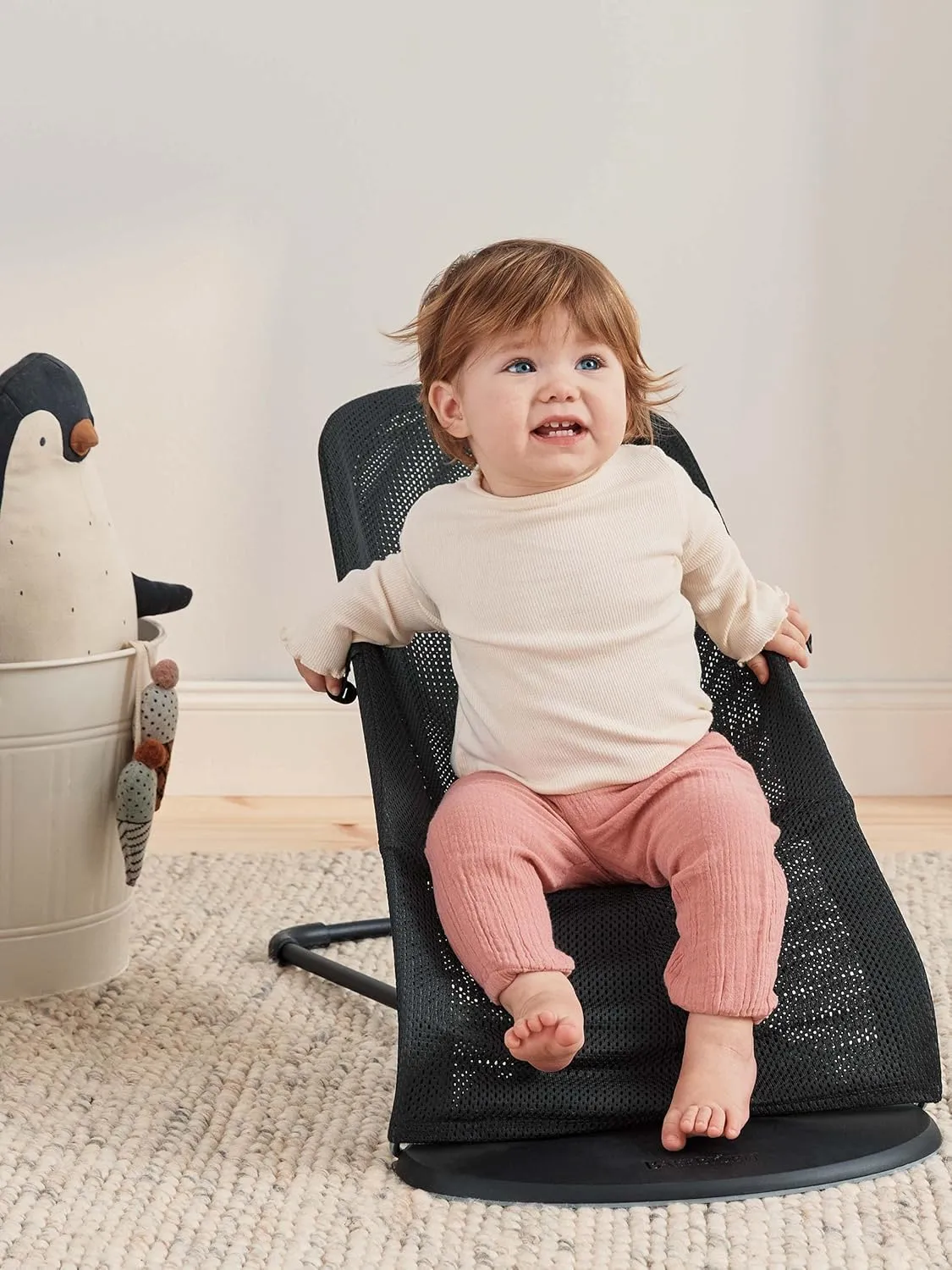 BabyBjörn Bouncer Bliss, Black Frame, Mesh, Black 2-in-1 Adjustable Baby Bouncer Seat and Toddler Chair, Newborn to Toddler (8-29 lbs), 4 Positions, Lightweight & Portable