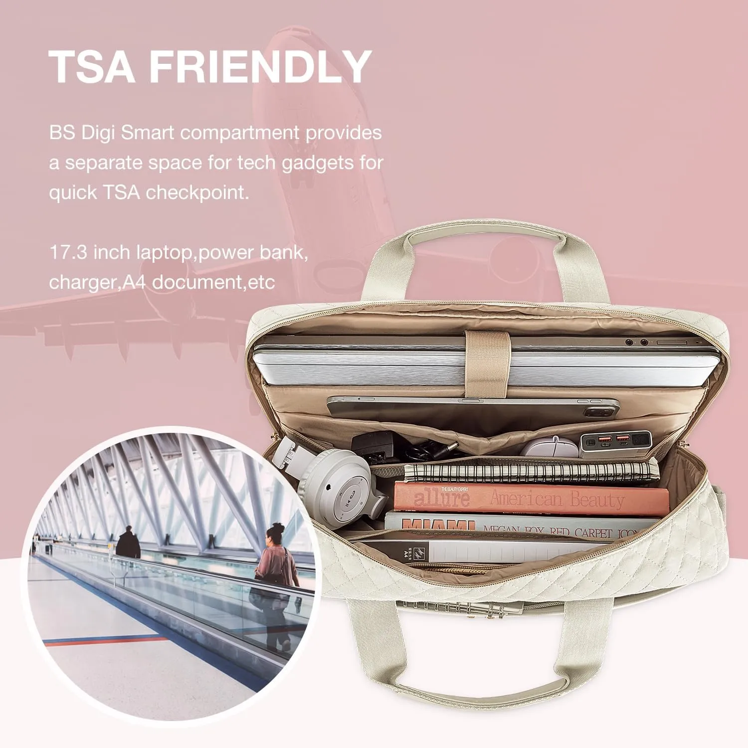 BAGSMART 17.3/15.6 Inch Laptop Bag, Briefcase for Women Computer Messenger Bag Office Travel Business, Beige