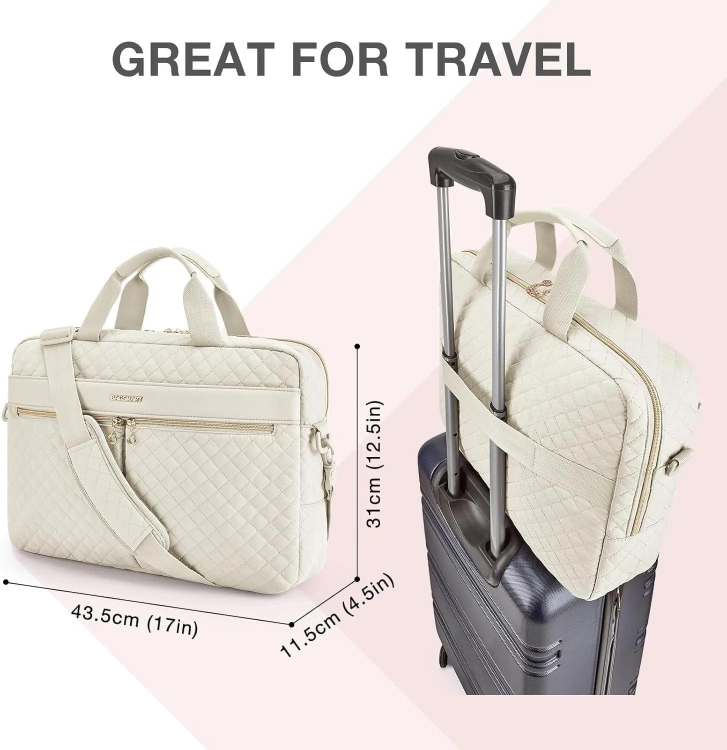 BAGSMART 17.3/15.6 Inch Laptop Bag, Briefcase for Women Computer Messenger Bag Office Travel Business, Beige