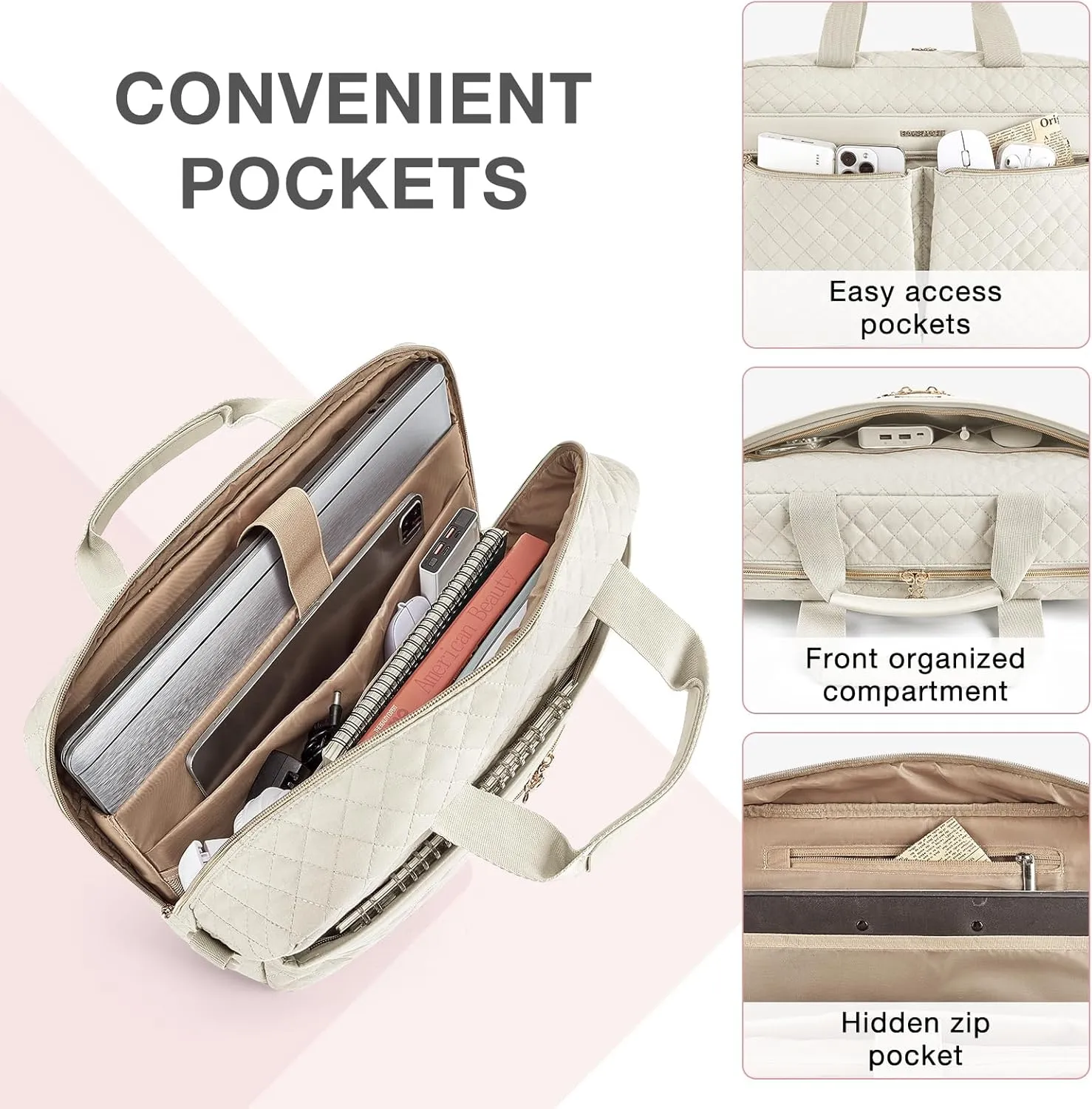 BAGSMART 17.3/15.6 Inch Laptop Bag, Briefcase for Women Computer Messenger Bag Office Travel Business, Beige