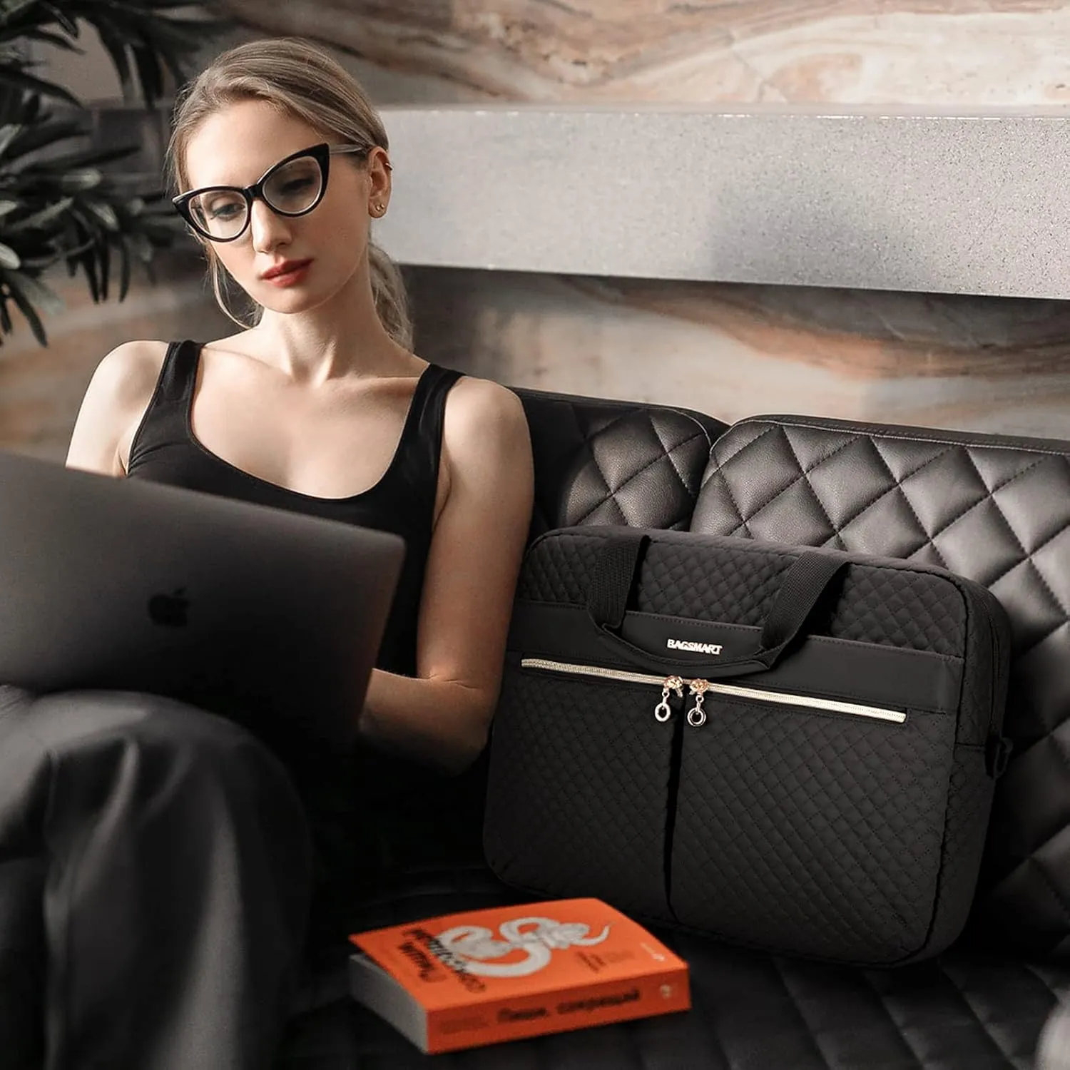 BAGSMART 17.3/15.6 Inch Laptop Bag, Briefcase for Women Computer Messenger Bag Office Travel Business, Black