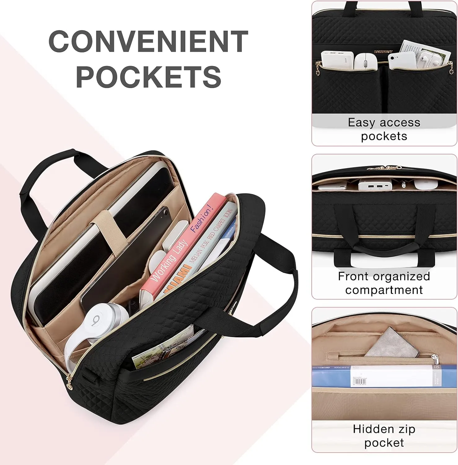BAGSMART 17.3/15.6 Inch Laptop Bag, Briefcase for Women Computer Messenger Bag Office Travel Business, Black
