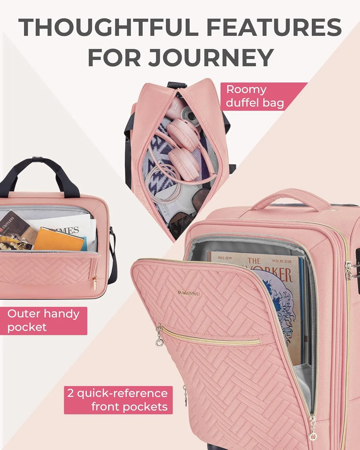 BAGSMART 20 Inch Carry On Suitcase, Lightweight, Expandable, TSA Lock, Polyester, Pink