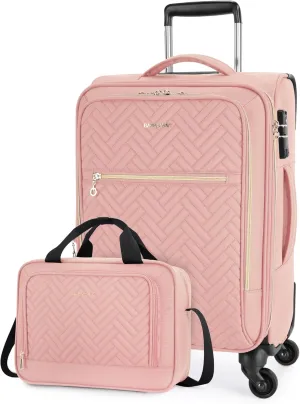 BAGSMART 20 Inch Carry On Suitcase, Lightweight, Expandable, TSA Lock, Polyester, Pink
