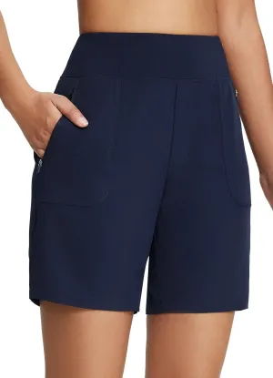 baleaf 7'' Long Athletic Shorts for Women Running High Waisted Quick Dry Workout Bermuda Soft Zipper Pockets UPF 50 