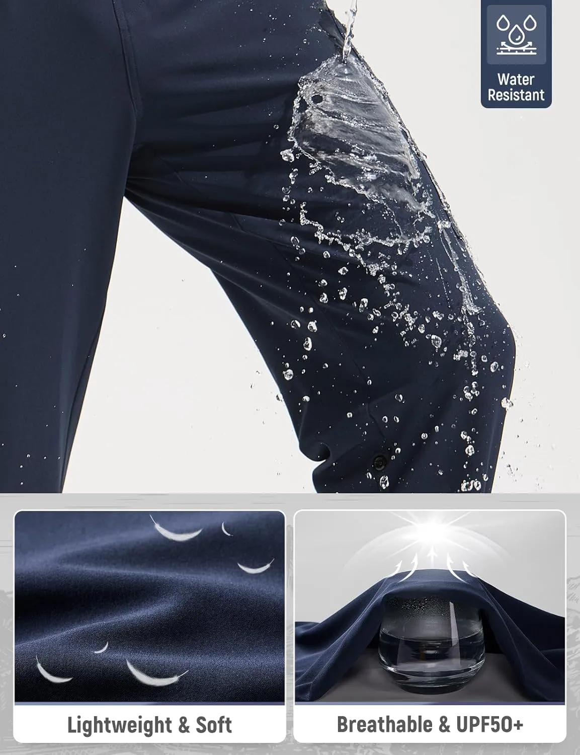 baleaf Men's Hiking Pants Water Resistant Convertible Cargo Capri Roll Up Capri UPF50  Zipper Pockets Clothing Travel