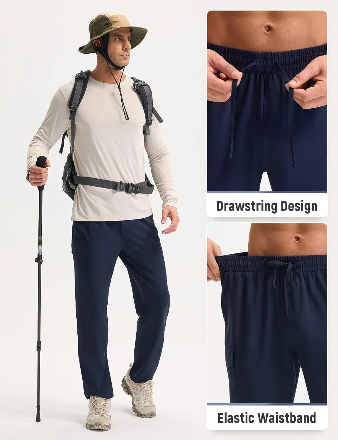 baleaf Men's Hiking Pants Water Resistant Convertible Cargo Capri Roll Up Capri UPF50  Zipper Pockets Clothing Travel