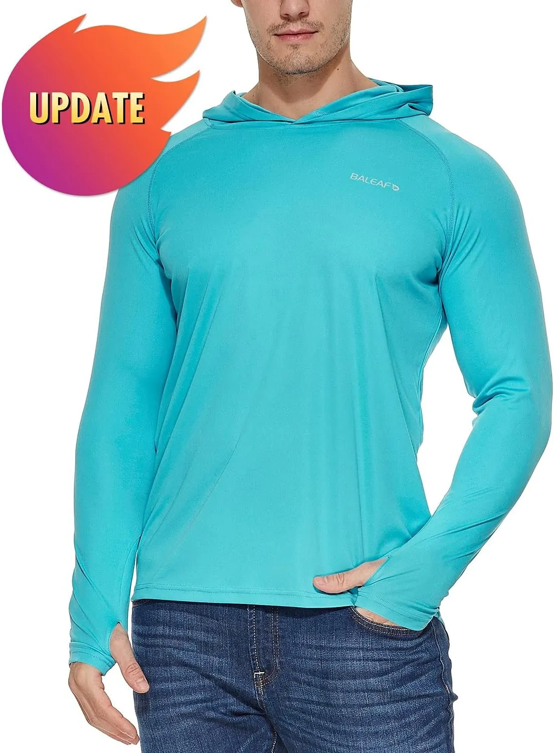 baleaf Men's Sun Protection Hoodie Shirt UPF 50  Long Sleeve UV SPF T-Shirts Rash Guard Fishing Swimming Lightweight