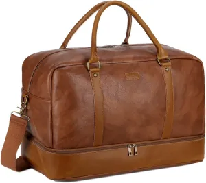 Baosha Vegan Leather Large Travel Duffel Tote Bag Carry On Weekender Overnight Bag With Shoe Compartment HB-38