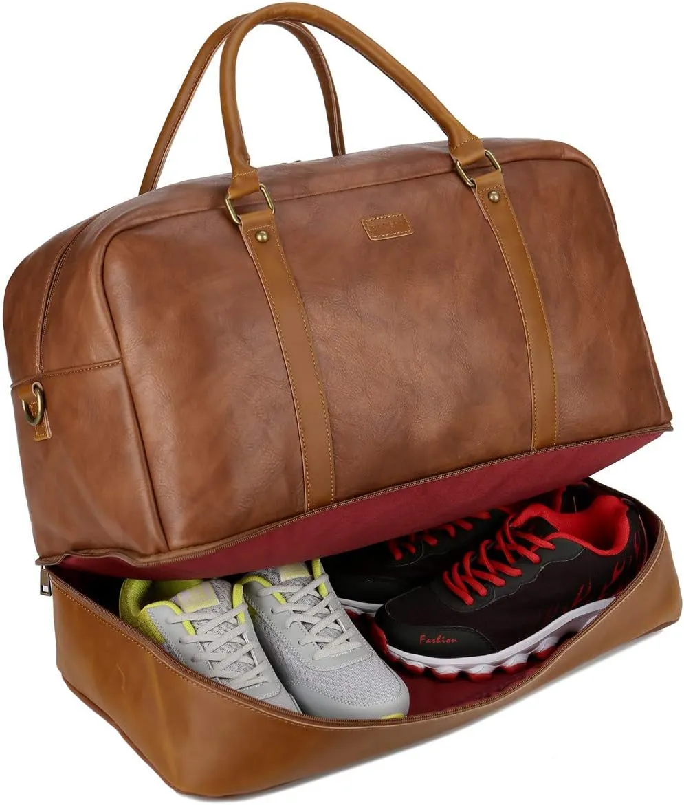 Baosha Vegan Leather Large Travel Duffel Tote Bag Carry On Weekender Overnight Bag With Shoe Compartment HB-38
