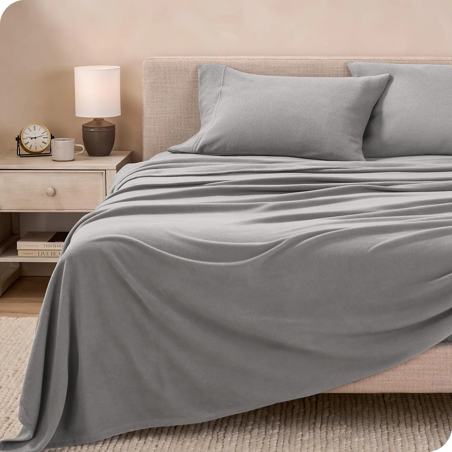 Bare Home Super Soft Fleece Sheet Set - Queen Size - Extra Plush Polar Fleece, No-Pilling Bed Sheets - All Season Cozy Warmth (Queen, Light Grey)