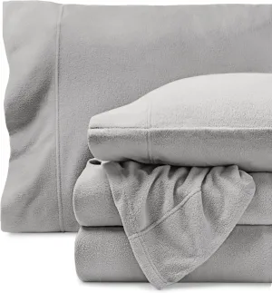 Bare Home Super Soft Fleece Sheet Set - Queen Size - Extra Plush Polar Fleece, No-Pilling Bed Sheets - All Season Cozy Warmth (Queen, Light Grey)