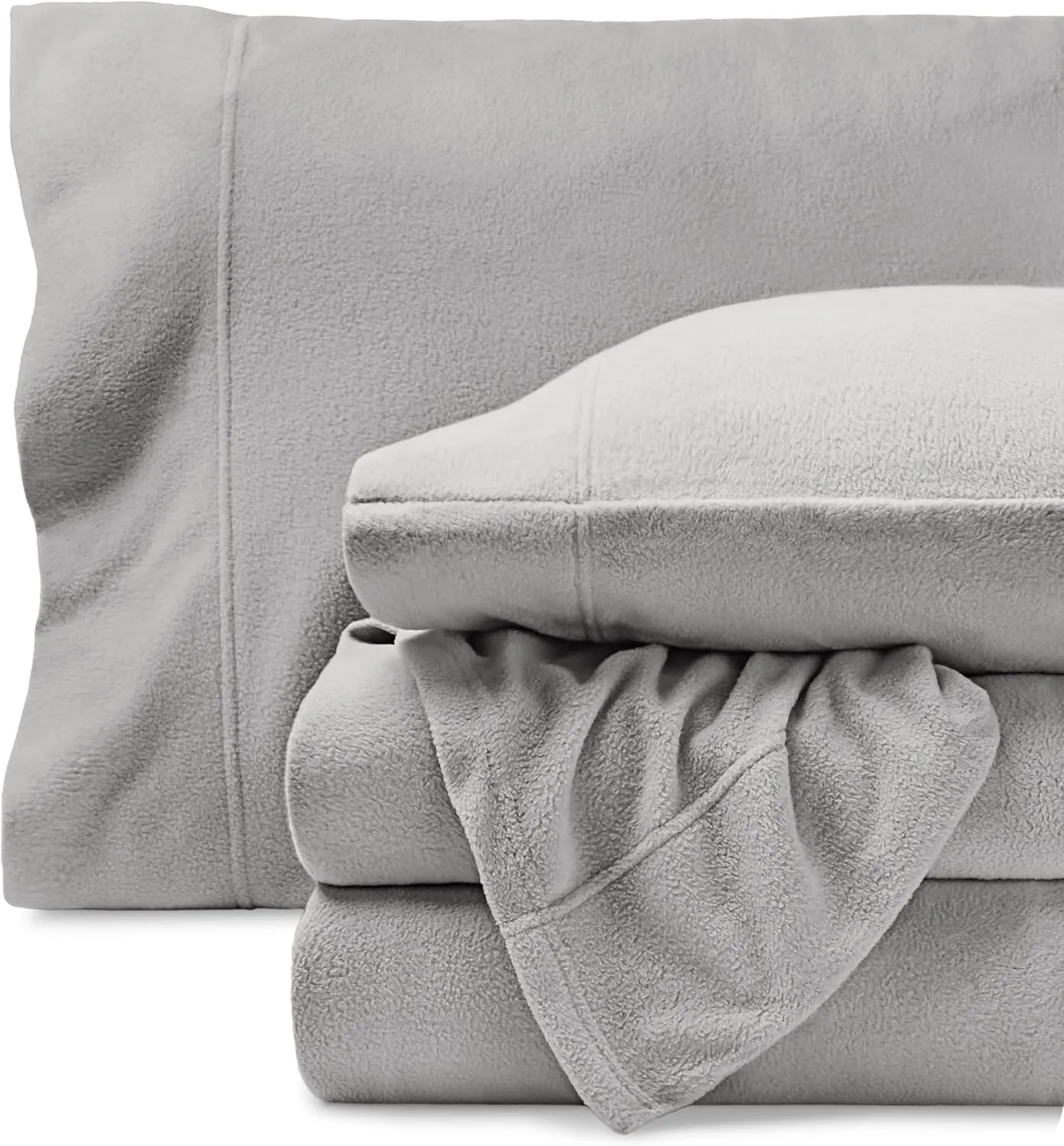 Bare Home Super Soft Fleece Sheet Set - Queen Size - Extra Plush Polar Fleece, No-Pilling Bed Sheets - All Season Cozy Warmth (Queen, Light Grey)