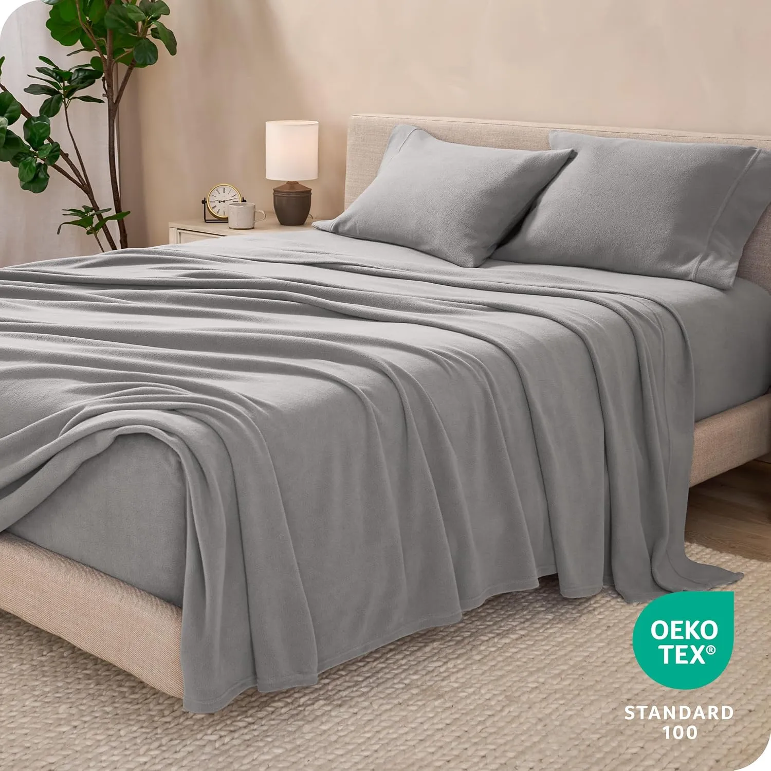 Bare Home Super Soft Fleece Sheet Set - Queen Size - Extra Plush Polar Fleece, No-Pilling Bed Sheets - All Season Cozy Warmth (Queen, Light Grey)