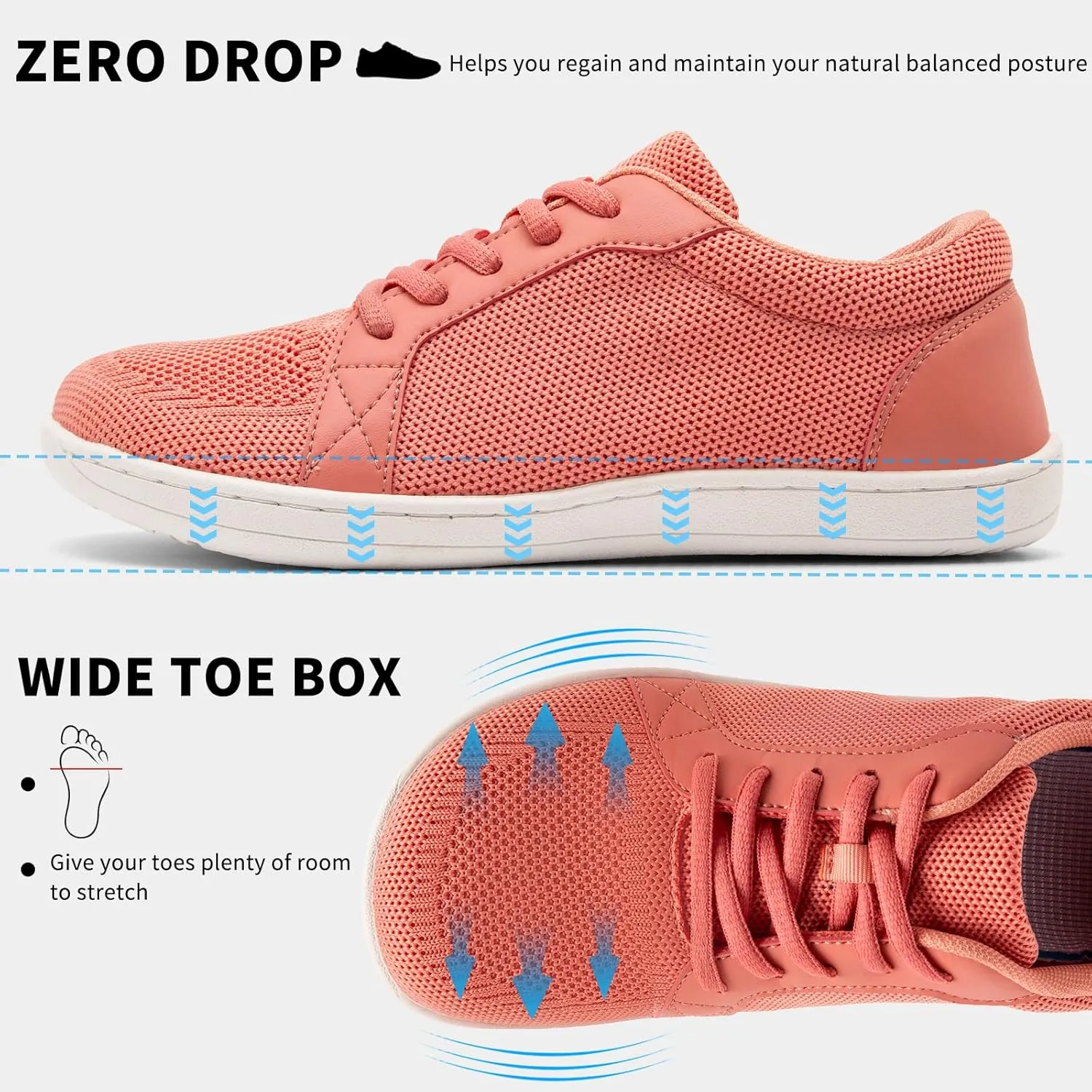 Barefoot Shoes Women Wide Toe Box Walking Shoes Minimalist Zero Drop Sole Breathable Fashion Sneaker