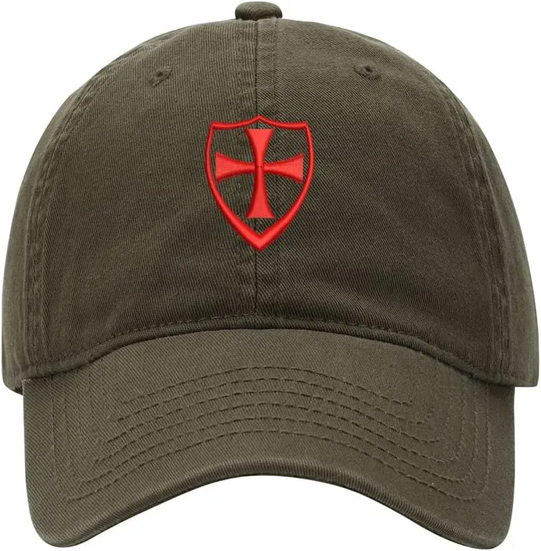 Baseball Cap Men Maltese Cross with Shield Embroidered Washed Cotton Dad Hat Baseball Caps