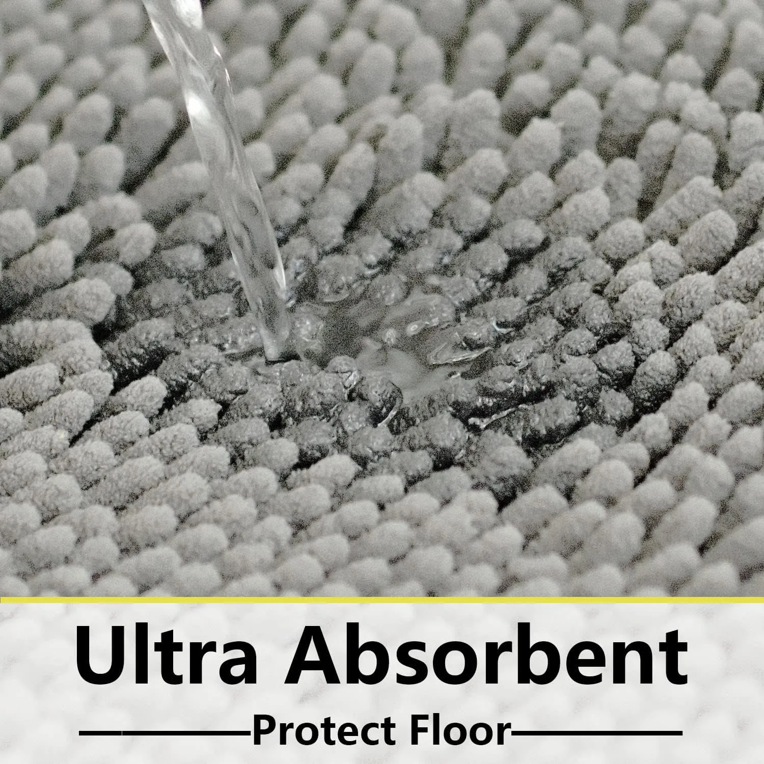 Bathroom Rugs Chenille 3-Piece Extra Soft and Absorbent Shag Bathroom Rugs, Machine Wash Mat, Strong PVC Non-Slip Underside, Plush Carpet Mats (Light Grey)