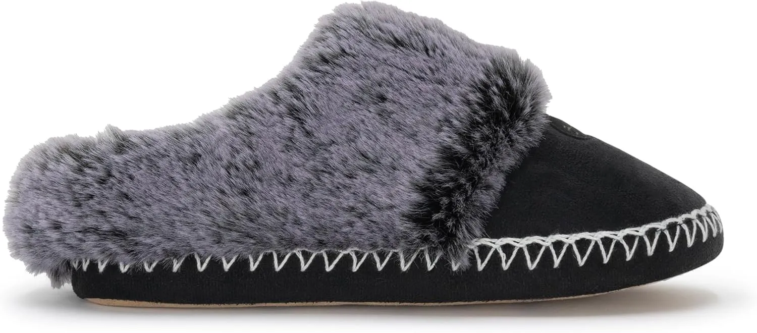 BEARPAW Womens Indoor Microsuede Faux Fur Lined Soft Sole Slipper With Skid Resistant Bottom