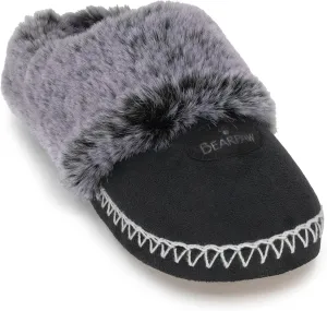 BEARPAW Womens Indoor Microsuede Faux Fur Lined Soft Sole Slipper With Skid Resistant Bottom