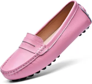 BEAUSEEN Women's Genuine Leather Penny Loafers Classic Driving Moccasins Casual Slip On Comfort Women Loafer Shoes