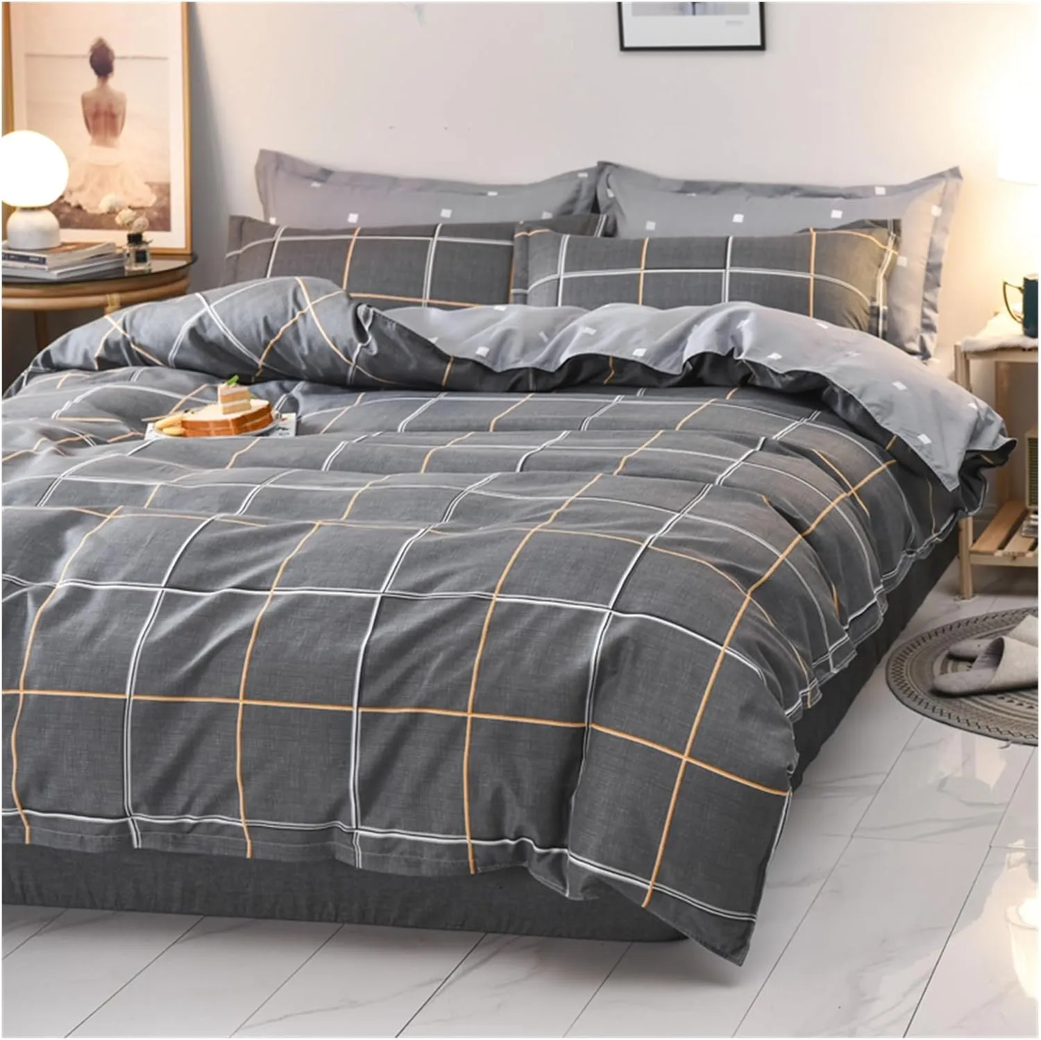 Bed Sheets Set, 3/4pcs Duvet Cover Bedding Set,Compatible with Queen Size Double Bed Comforter Quilt Cover Arranged Microfiber Bedding Linen Sheets Sets(B,Twin)
