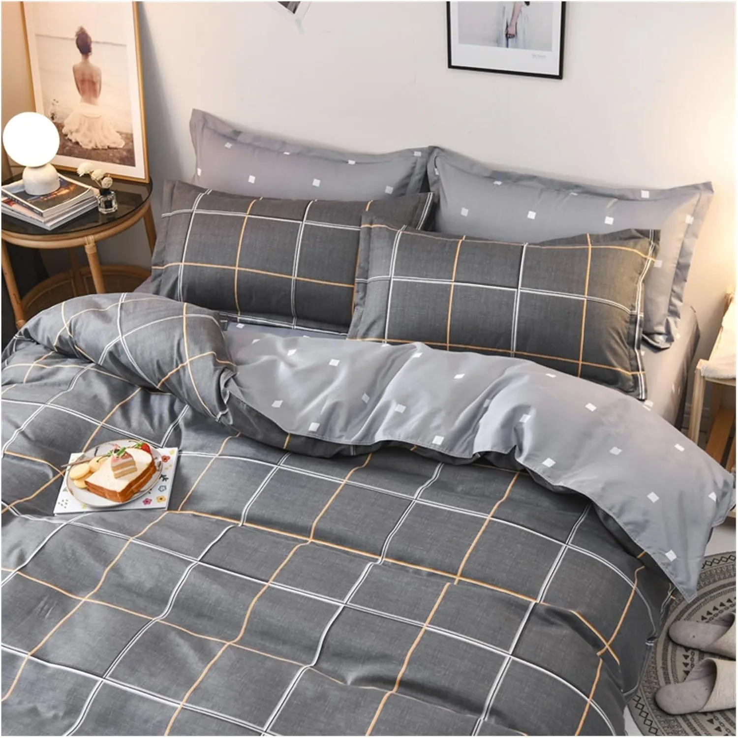 Bed Sheets Set, 3/4pcs Duvet Cover Bedding Set,Compatible with Queen Size Double Bed Comforter Quilt Cover Arranged Microfiber Bedding Linen Sheets Sets(B,Twin)