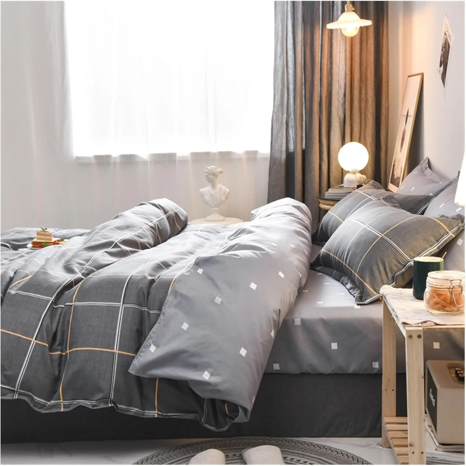Bed Sheets Set, 3/4pcs Duvet Cover Bedding Set,Compatible with Queen Size Double Bed Comforter Quilt Cover Arranged Microfiber Bedding Linen Sheets Sets(B,Twin)