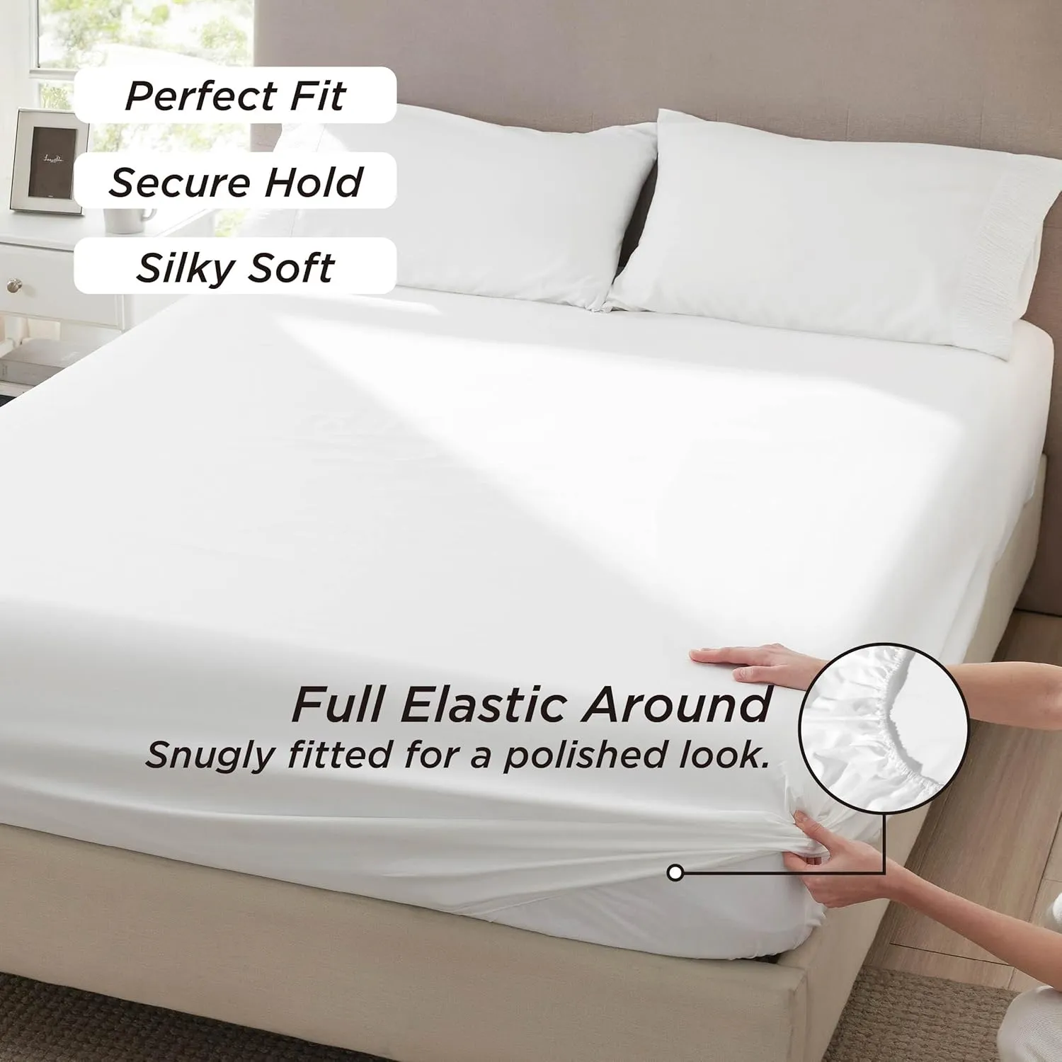 Bedsure Queen Sheet Set - 4 Pieces Soft Queen Size Sheets - Breathable & Cooling - Hotel Luxury - Easy Care Polyester Microfiber Bedding for Women, Men, Bright White