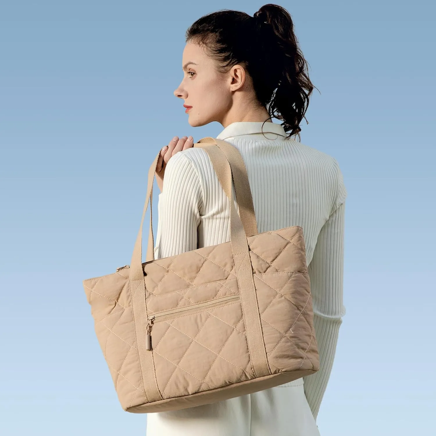 befen Laptop Tote Bag for Women Work, Travel Tote Bags Nurse Puffer Quilted Handbags, Lightweight Waterproof Beach Purse