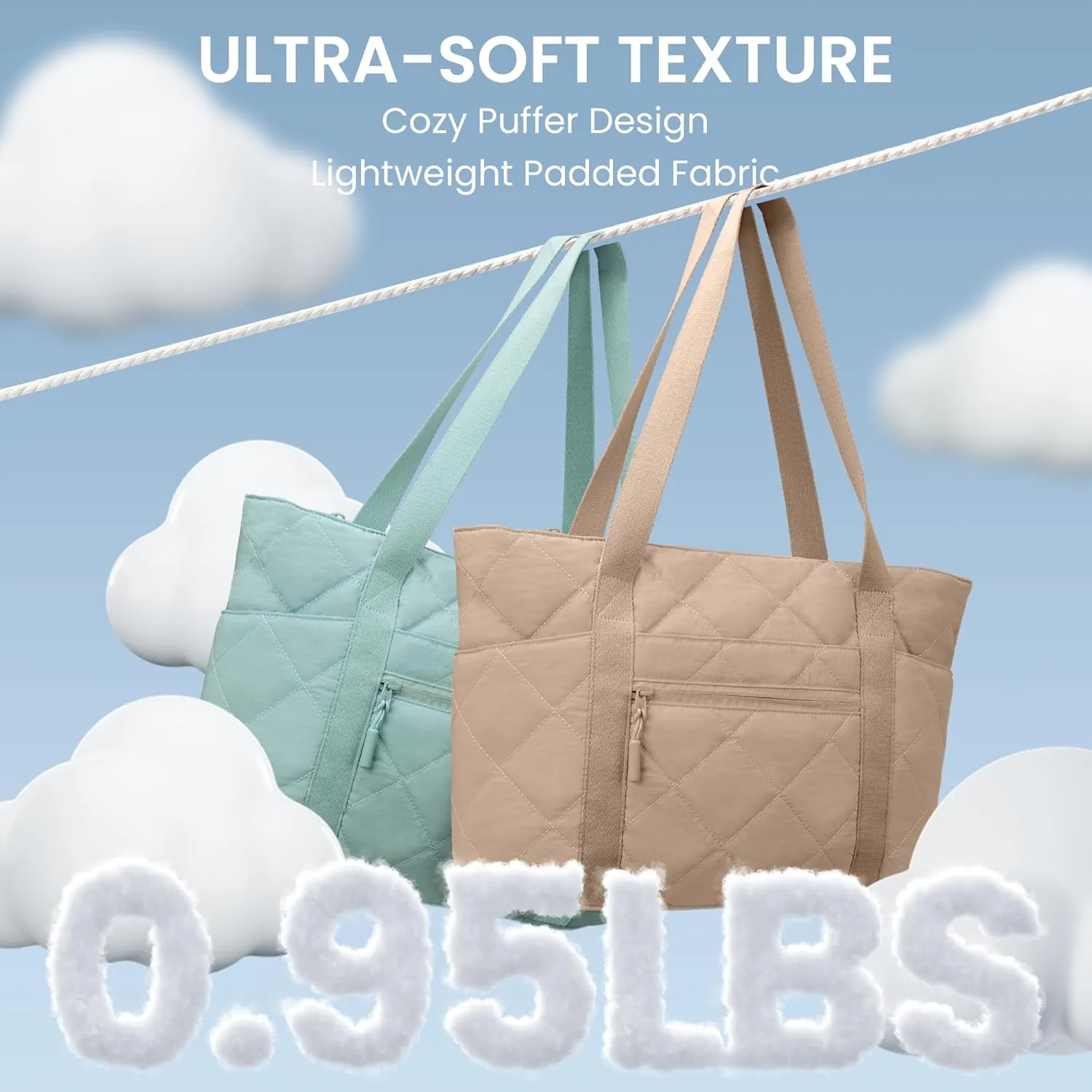 befen Laptop Tote Bag for Women Work, Travel Tote Bags Nurse Puffer Quilted Handbags, Lightweight Waterproof Beach Purse