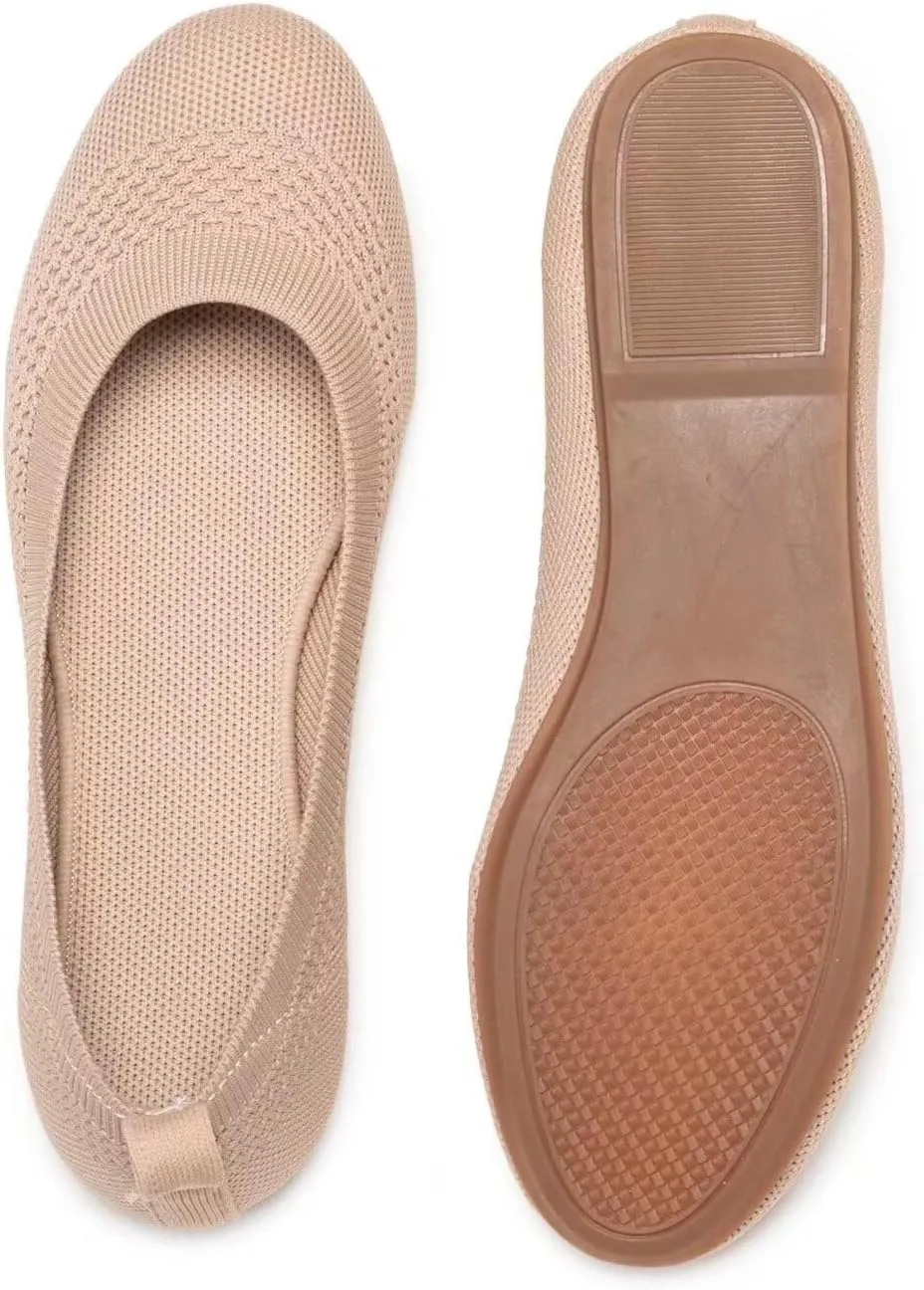 BEJINASH Ballet Flats for Women Soft Slip On Flat Shoes Knit Round Toe Work Flat Mesh Woman Walking Shoes Comfortable Casual