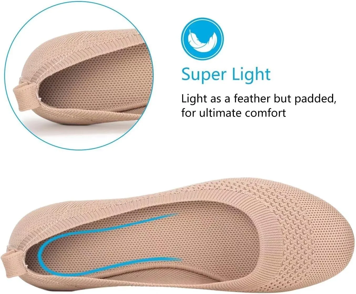 BEJINASH Ballet Flats for Women Soft Slip On Flat Shoes Knit Round Toe Work Flat Mesh Woman Walking Shoes Comfortable Casual