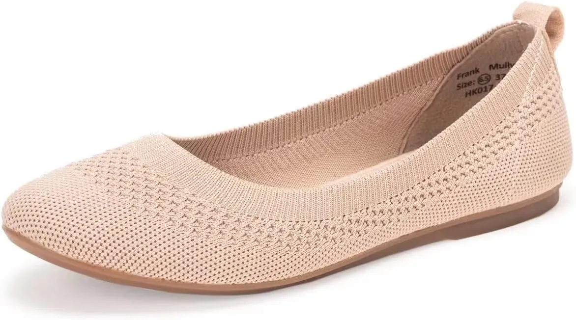 BEJINASH Ballet Flats for Women Soft Slip On Flat Shoes Knit Round Toe Work Flat Mesh Woman Walking Shoes Comfortable Casual