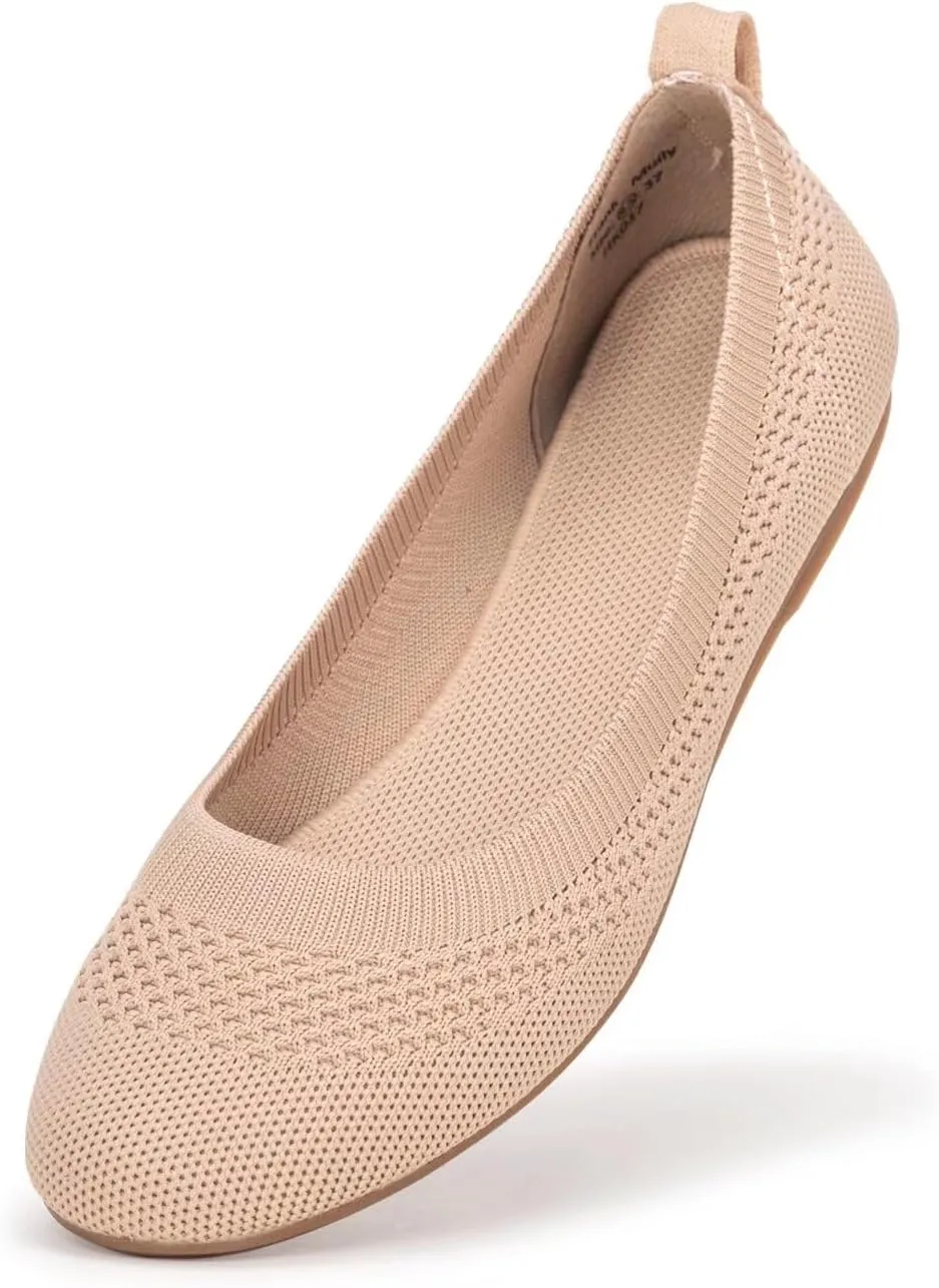 BEJINASH Ballet Flats for Women Soft Slip On Flat Shoes Knit Round Toe Work Flat Mesh Woman Walking Shoes Comfortable Casual