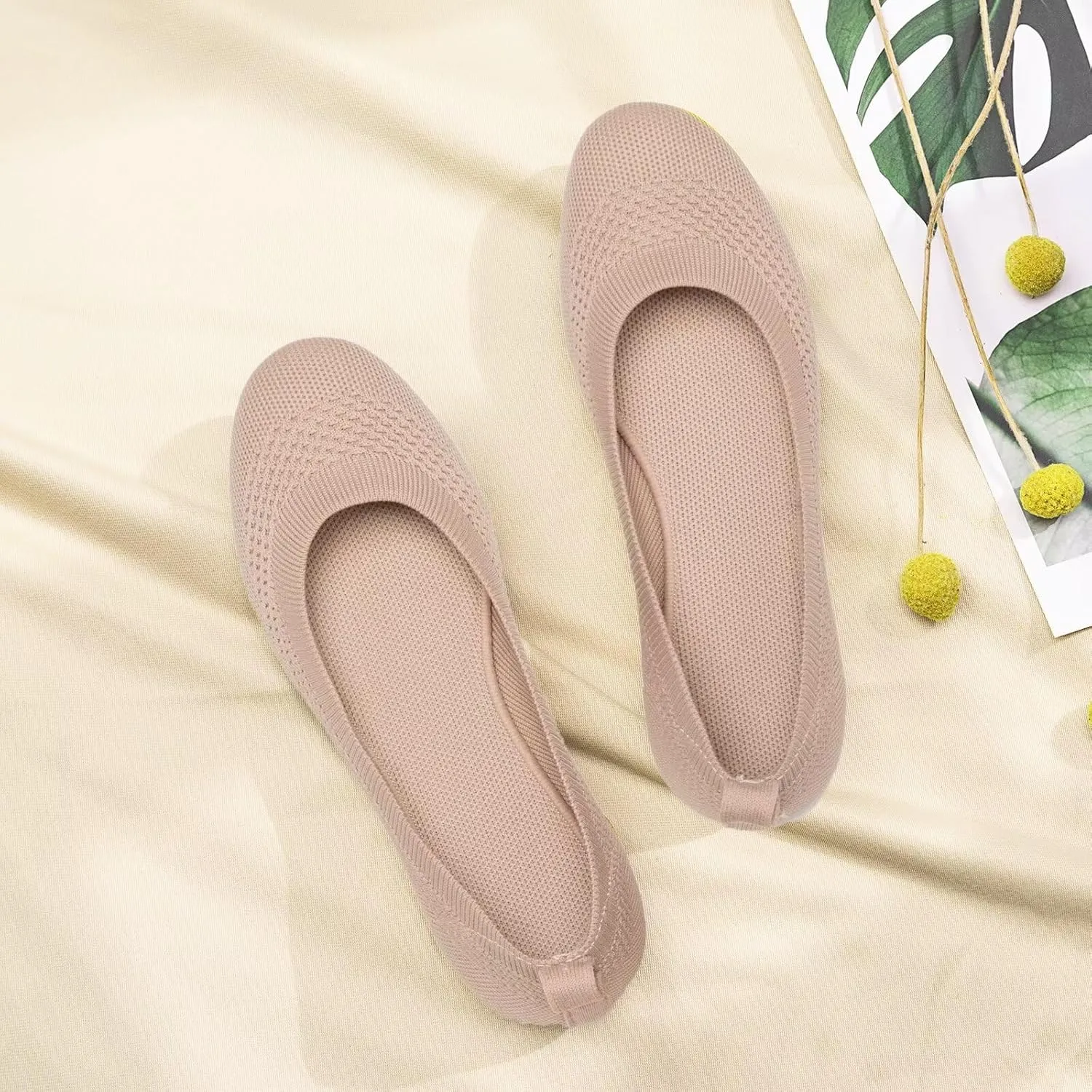 BEJINASH Ballet Flats for Women Soft Slip On Flat Shoes Knit Round Toe Work Flat Mesh Woman Walking Shoes Comfortable Casual