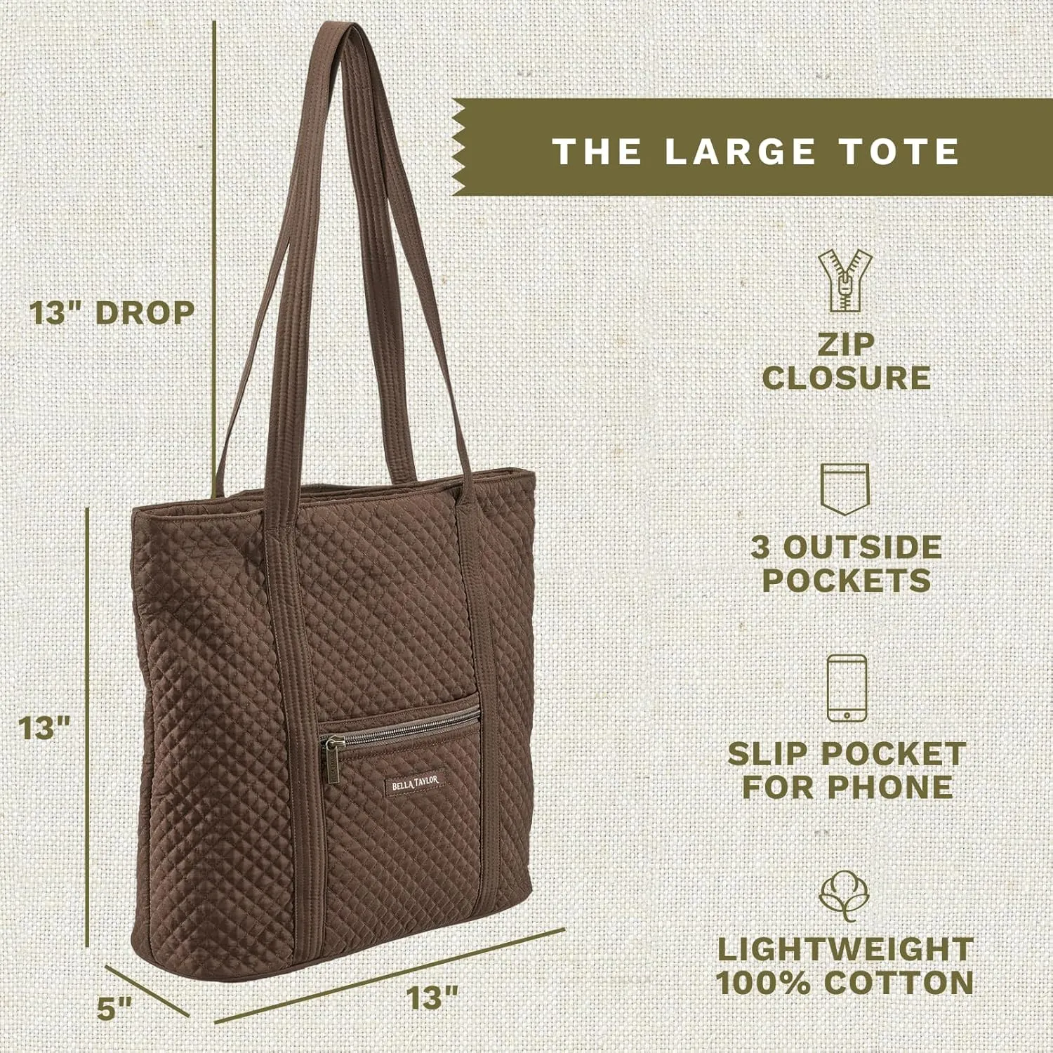 Bella Taylor Large Tote | Lightweight Quilted Fabric Tote Bags for Women