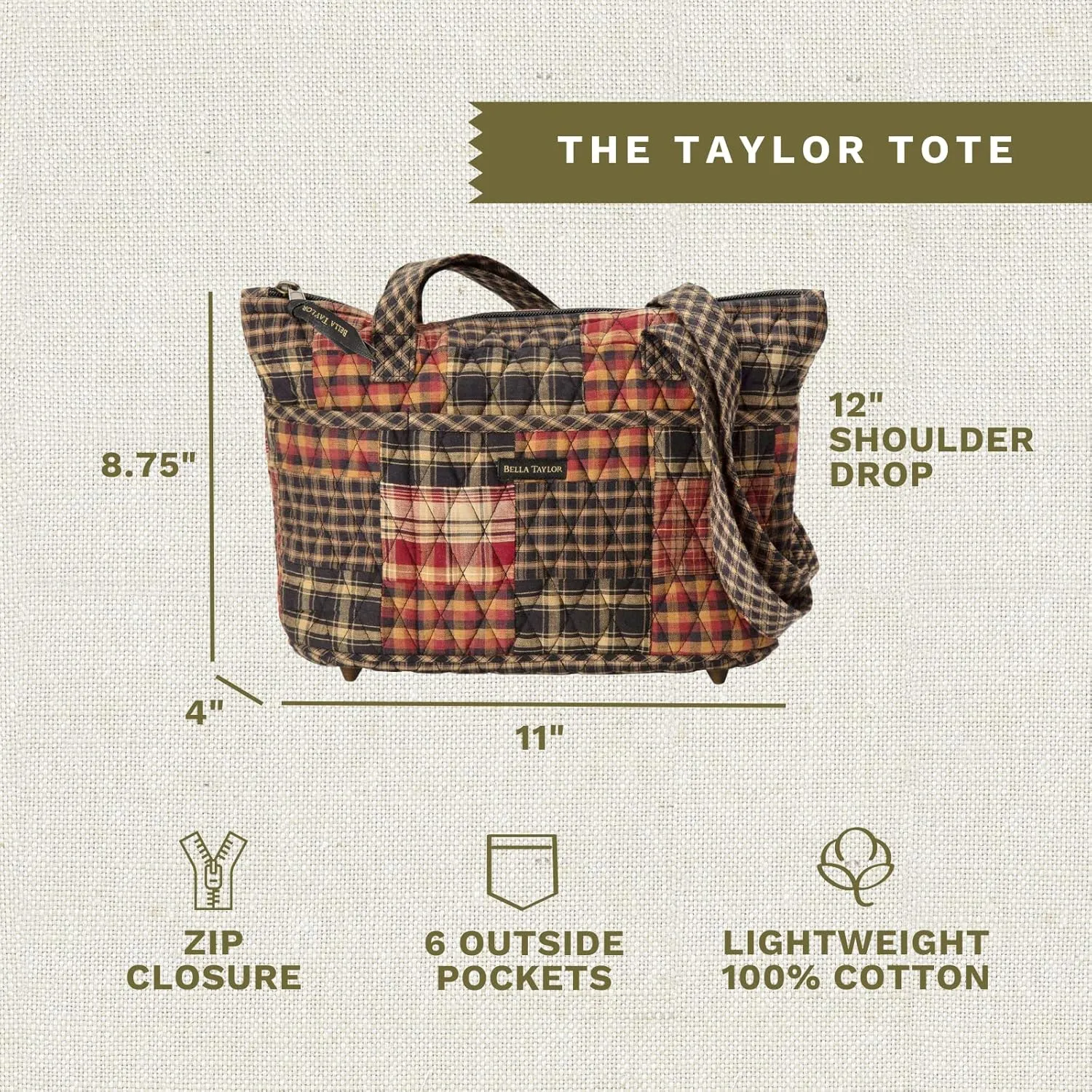 Bella Taylor Small Tote | Lightweight Quilted Fabric Purses for Women