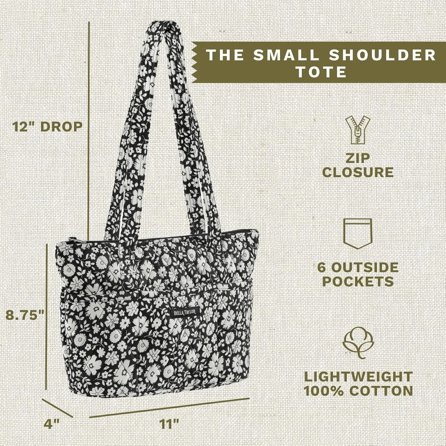 Bella Taylor Small Tote | Lightweight Quilted Fabric Purses for Women