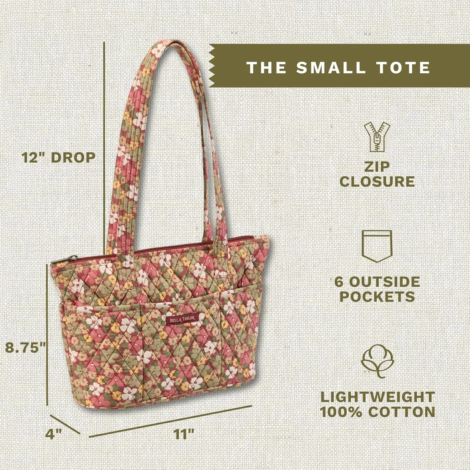 Bella Taylor Small Tote | Lightweight Quilted Fabric Purses for Women