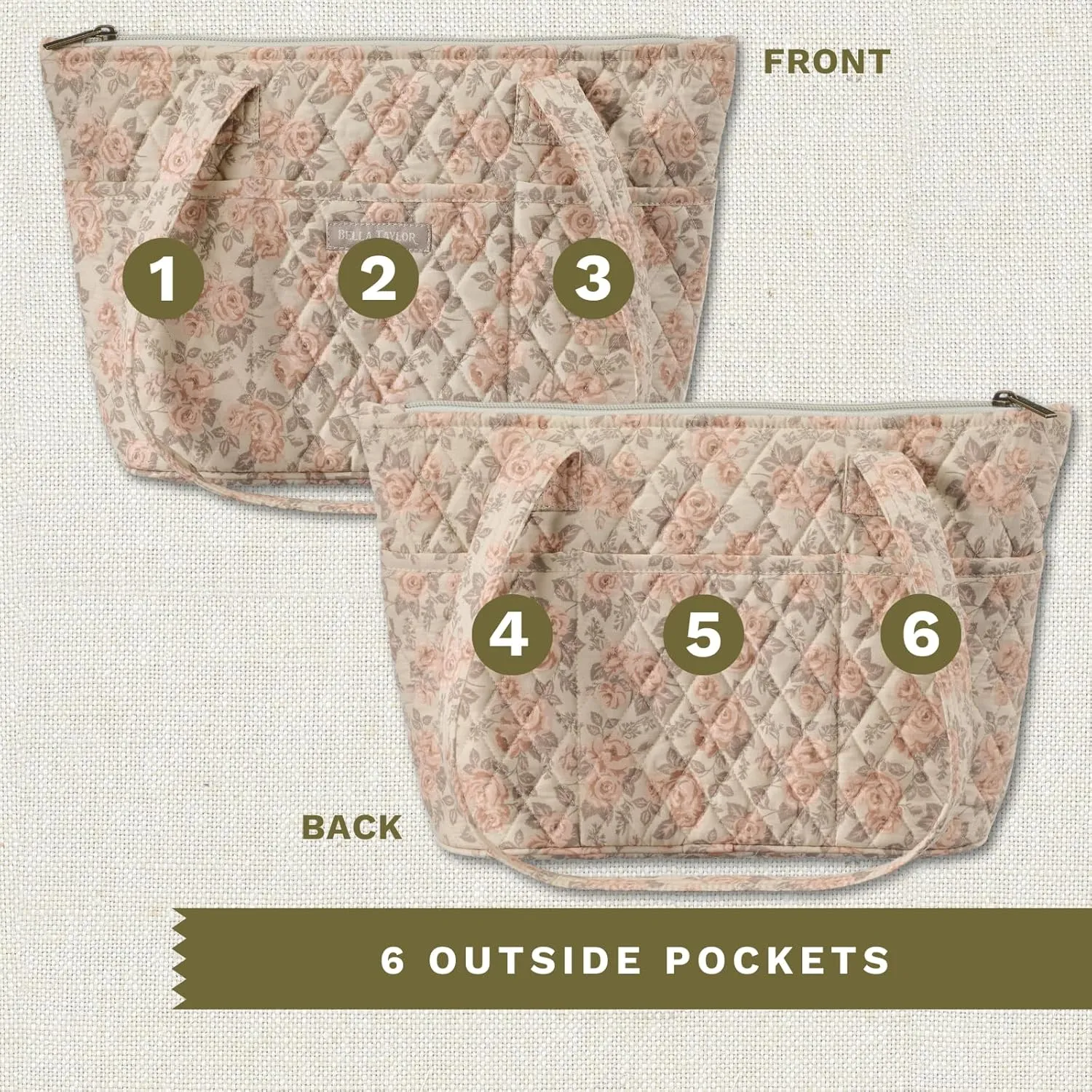 Bella Taylor Small Tote | Lightweight Quilted Fabric Purses for Women