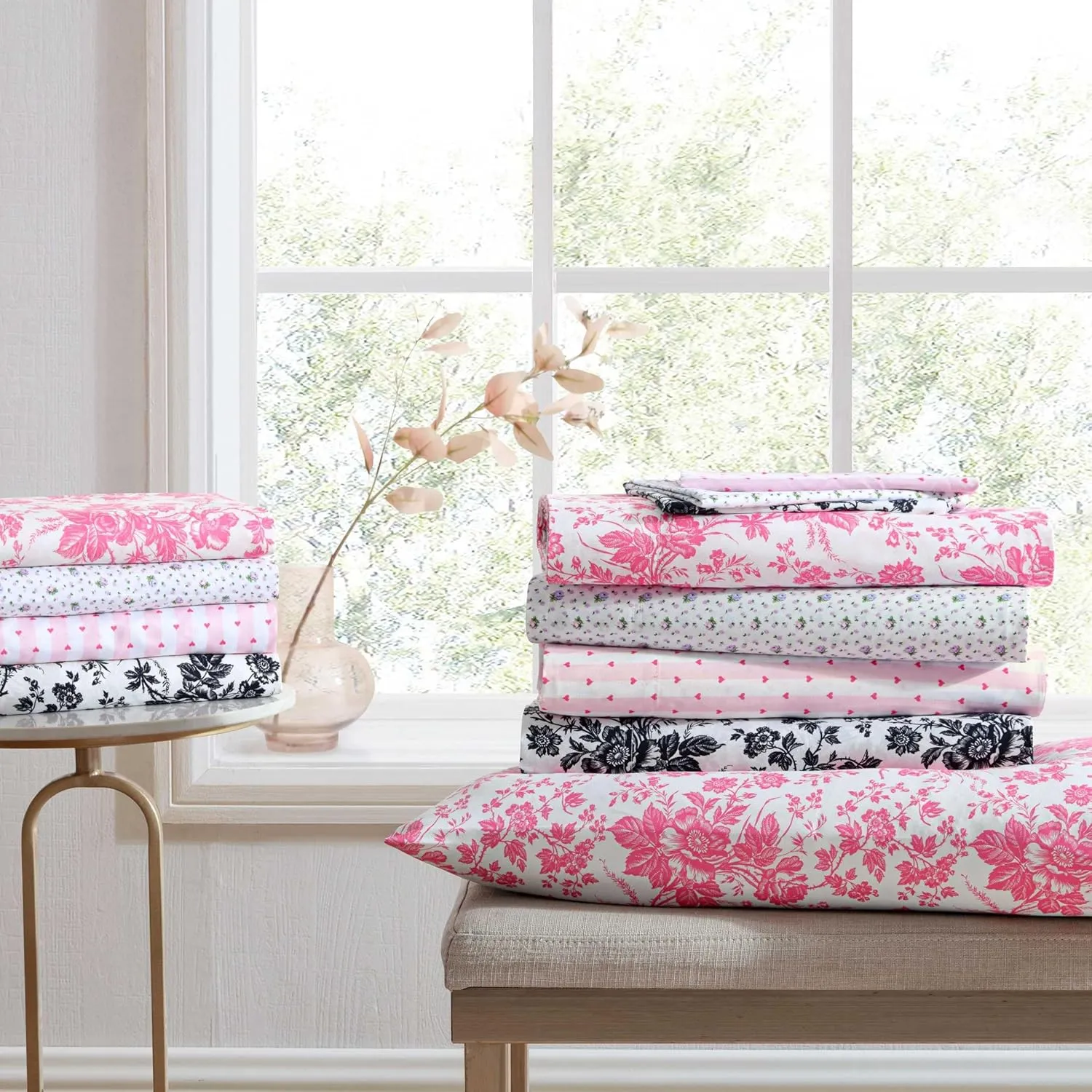 Betsey Johnson - Queen Bed Sheets, Soft & Lightweight Bedding, Fade & Wrinkle Resistant (Betseys Toile Pink, Queen)