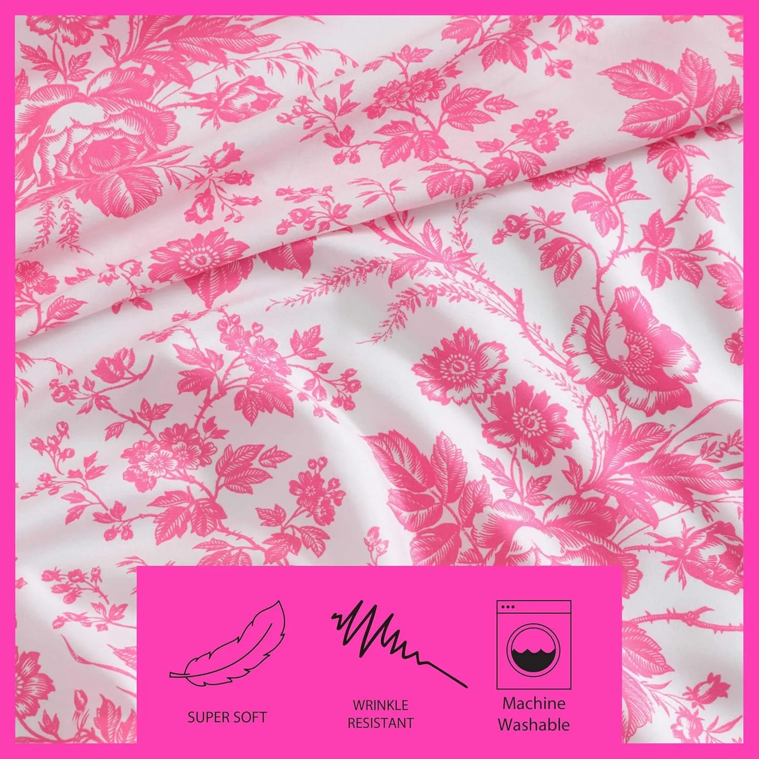 Betsey Johnson - Queen Bed Sheets, Soft & Lightweight Bedding, Fade & Wrinkle Resistant (Betseys Toile Pink, Queen)