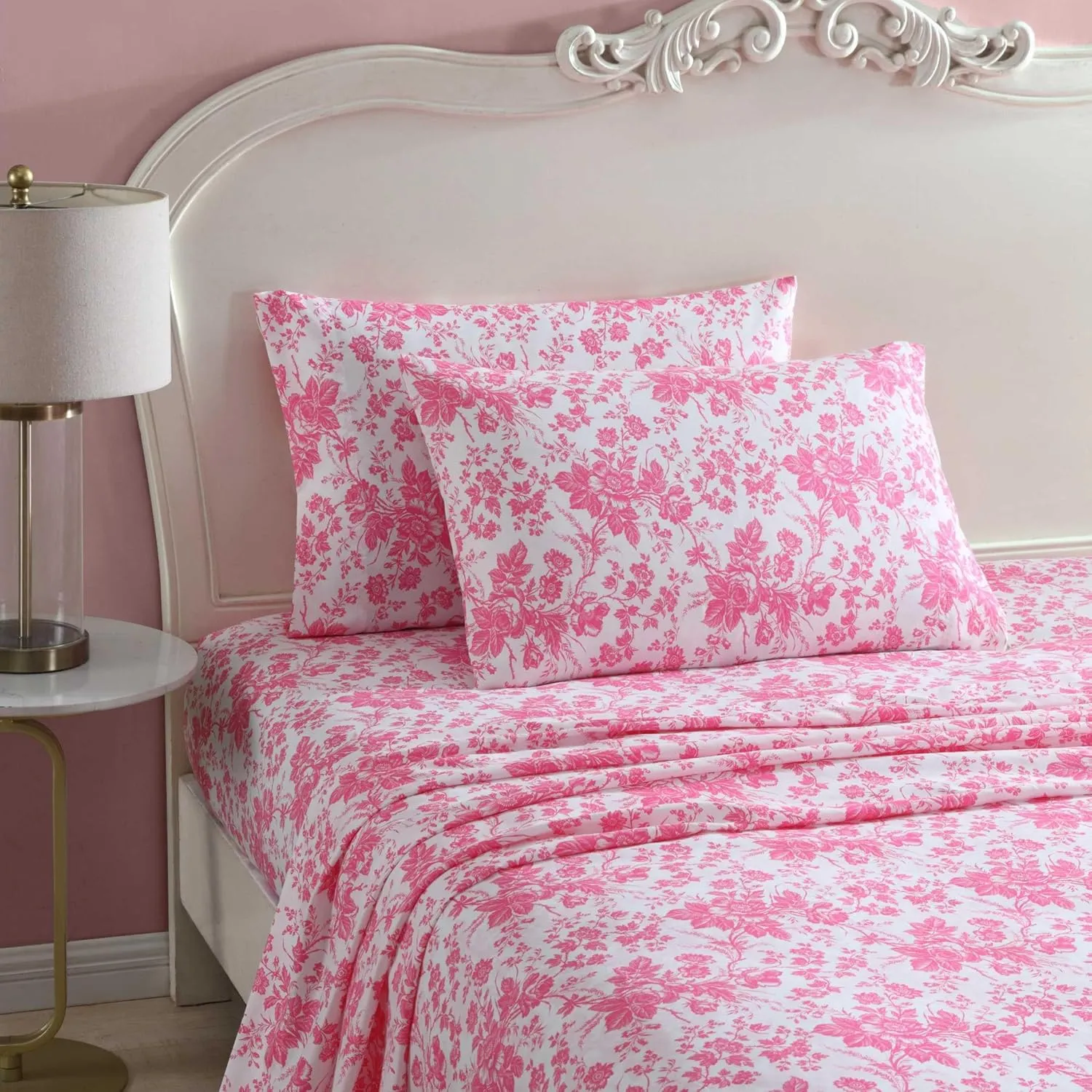 Betsey Johnson - Queen Bed Sheets, Soft & Lightweight Bedding, Fade & Wrinkle Resistant (Betseys Toile Pink, Queen)