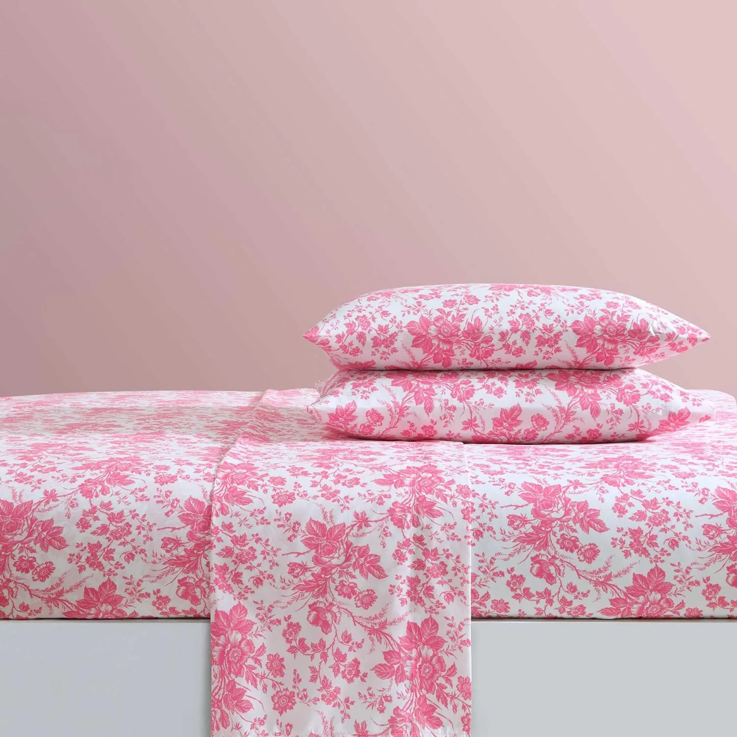 Betsey Johnson - Queen Bed Sheets, Soft & Lightweight Bedding, Fade & Wrinkle Resistant (Betseys Toile Pink, Queen)