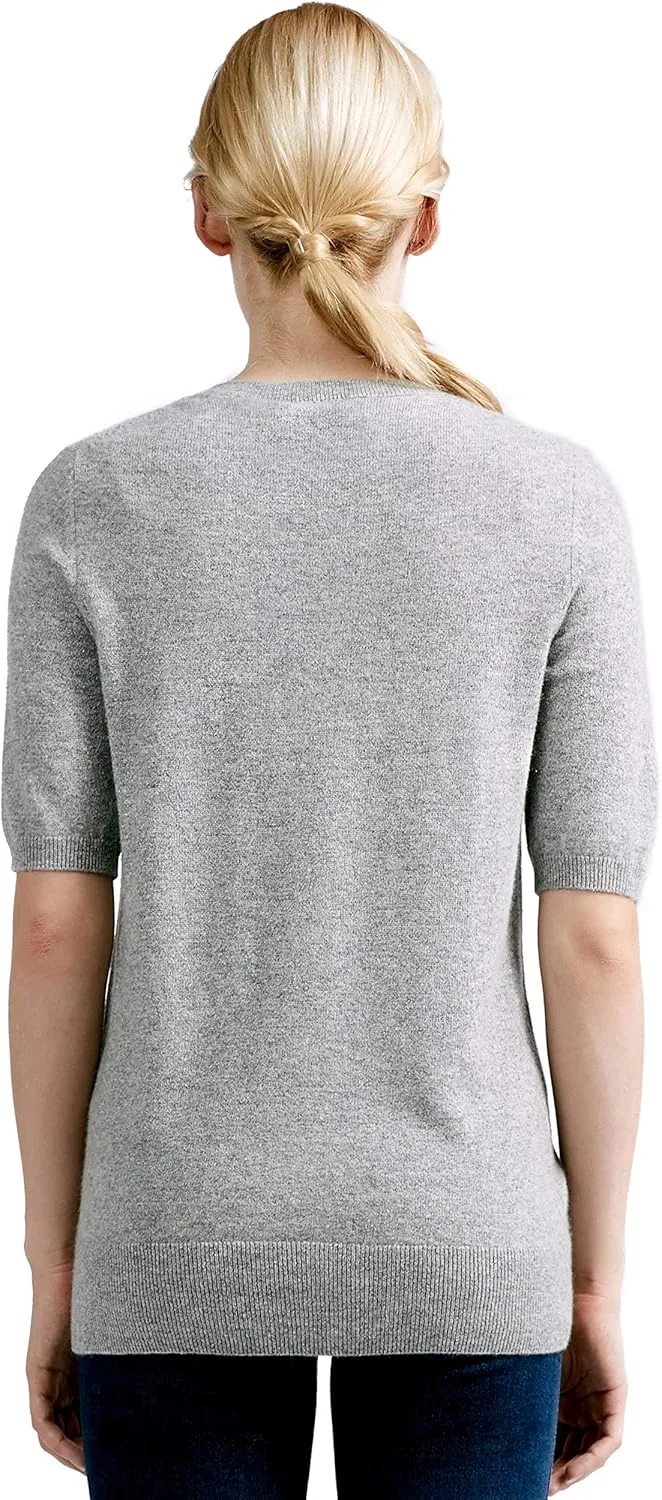 BEYOND FASHION Women's T Shirt Crew Neck Short Sleeve Pullover -100% Pure Cashmere - Heavenly Soft