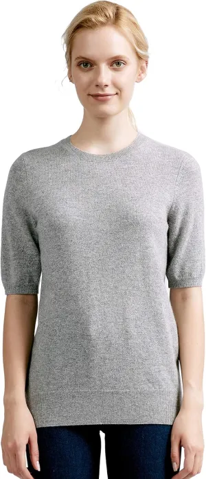 BEYOND FASHION Women's T Shirt Crew Neck Short Sleeve Pullover -100% Pure Cashmere - Heavenly Soft