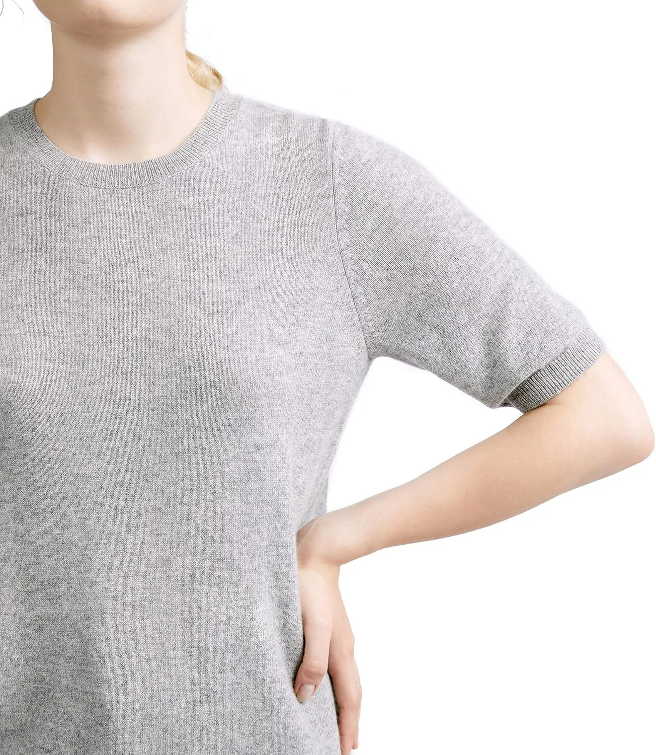 BEYOND FASHION Women's T Shirt Crew Neck Short Sleeve Pullover -100% Pure Cashmere - Heavenly Soft
