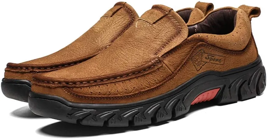BIFINI Men's Slip-on Outdoor Walking Shoes Adventure Leather Hiking Moc Moccasin