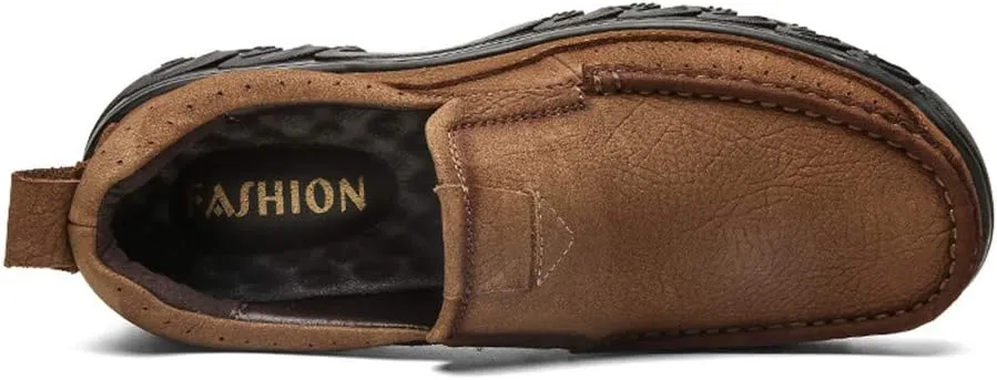 BIFINI Men's Slip-on Outdoor Walking Shoes Adventure Leather Hiking Moc Moccasin