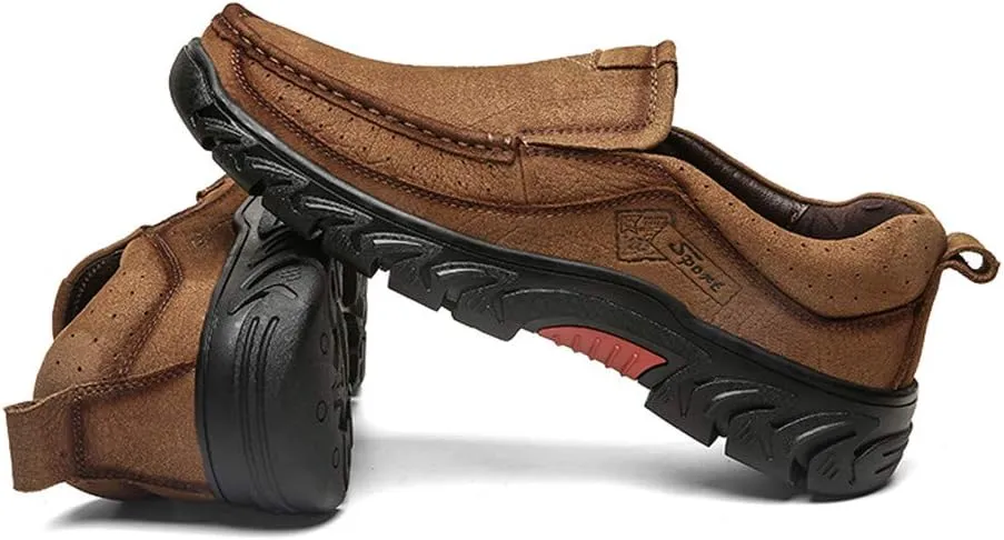 BIFINI Men's Slip-on Outdoor Walking Shoes Adventure Leather Hiking Moc Moccasin